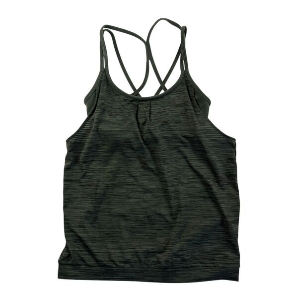 Athleta Energize Tank Top Green Heather Shadow Stripe Women XXS Built-In Bra - Picture 1 of 12